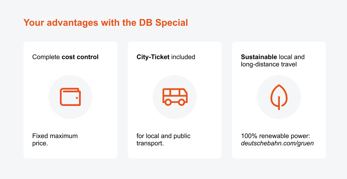 Overview graphic of icons with three advantages of DB Special