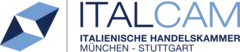 Logo of ITALCAM, the Italian Chamber of Commerce in Munich and Stuttgart, with a stylised 3D cube.