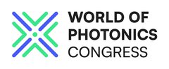 Logo of the World of Photonics Congress, with a stylized turquoise and blue X with a dot in the middle.