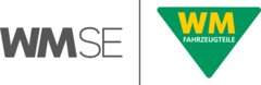 Zwei Logos nebeneinander: WM SE in grauen Buchstaben und WM FAHRZEUGTEILE in gelber und weißer Schrift auf einem umgedrehten grünen Dreieck.
