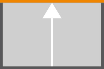 Weißer, nach oben zeigender Pfeil auf grauem Hintergrund, der obere Rand ist orangefarben.
