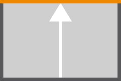 Weißer, nach oben zeigender Pfeil auf grauem Hintergrund, der obere Rand ist orangefarben.