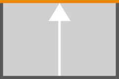 Weißer, nach oben zeigender Pfeil auf grauem Hintergrund, der obere Rand ist orangefarben.