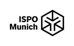 Logo of ISPO Munich. On the right is a black framed hexagon with 3 arrows pointing to the center.