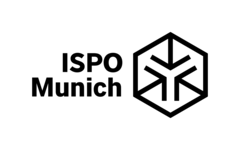 Logo der ISPO München. Rechts steht ein schwarz umrandetes Sechseck in dem 3 Pfeile zum Mittelpunkt zeigen.