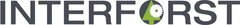„INTERFORST“ Logo, in grauen Großbuchstaben mit einem O in dem ein weißes Sägeblatt über einem stilisierten, grünen Baum liegt.