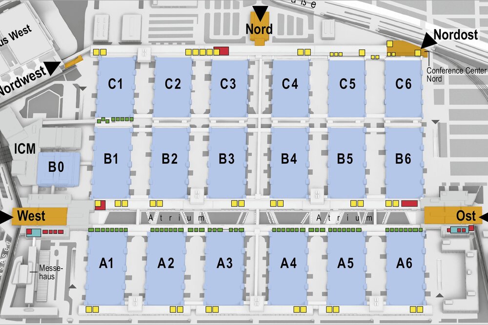 Hallenübersicht vom Trade Fair Center Messe München