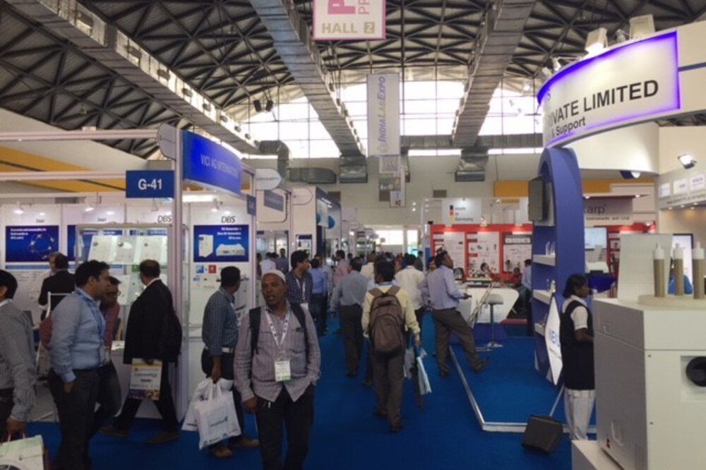 Exhibiton hall at analytica Anacon India and India Lab Expo