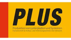 Logo „PLUS“, darunter steht „Produktion von Leiterplatten und Systemen“ und „Fachzeitschrift für Aufbau- und Verbindungstechnik in der Elektronik“.