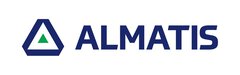 The Almatis logo has a triangular design with a green-blue triangle next to the company name in blue lettering.