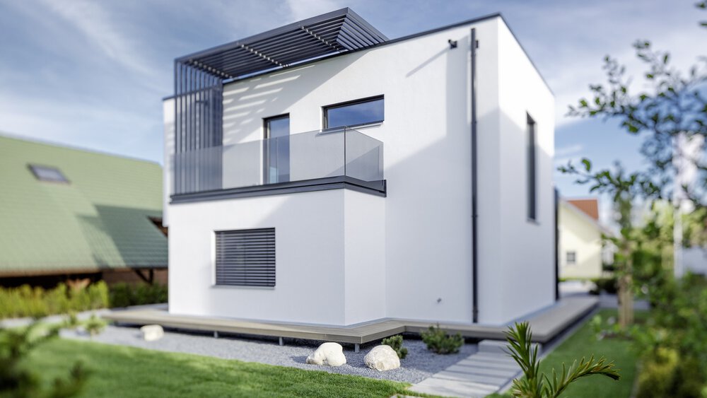 Rückansicht Musterhaus LUXHAUS 