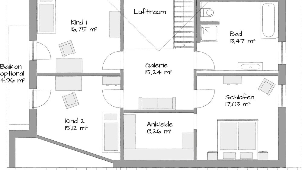 Grundriss Dachgeschoss Musterhaus Poing-Grub von KAMPA GmbH 