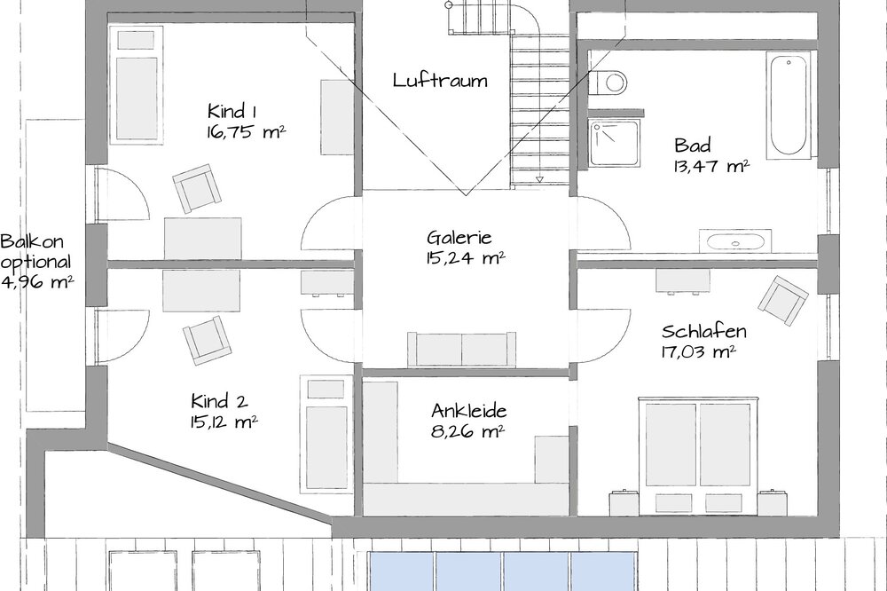 Grundriss Dachgeschoss Musterhaus Poing-Grub von KAMPA GmbH 