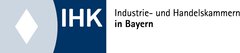 IHK-Logo mit weißer Raute auf blauem Grund und dem Text „IHK Industrie- und Handelskammer“.