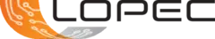 Black ‘LOPEC’ logo with a curved orange and grey circuit board next to it.