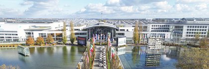 West entrance to the Munich Trade Fair Center for electronica