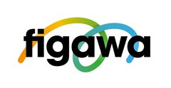 Logo für figawa mit schwarzem Schriftzug in Kleinbuchstaben und einer bunten, gekringelten Linie dahinter.