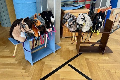 Eine Sammlung verschiedener FABLEHORSE Hobby Horses zeigt die Vielfalt der Schulpferde für Hobby Horsing. Das Bild passt zur Podcast-Folge über FABLEHORSE und die Trendsportart auf der f.re.e.