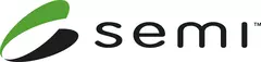 Schwarzes Logo von „semi“ mit zwei stilisierten Halbkreisen in Schwarz und Grün auf der linken Seite.