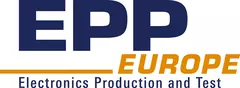 Logo mit „EPP Europe“ in blauer und orangener Schrift und darunter der Text „Electronics Production and Test“.
