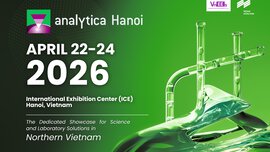 Green event banner for analytica Hanoi 2026, 22 to 24 April at the ICE, Hanoi, with graphics by Laborglas.
