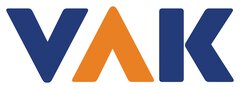 Logo with the clear, large letters VAK. The A is orange, the rest in dark blue.