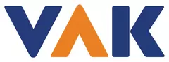 Logo with the clear, large letters VAK. The A is orange, the rest in dark blue.