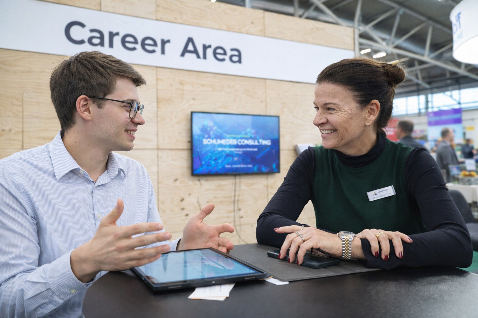 Conversation in the DMEA career area between two professionals