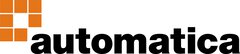 Logo der automatica. Mit schwarzem Text in fetten Kleinbuchstaben, neben einem orangen Quadrat, das aus 7 kleineren Quadraten besteht.