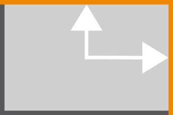 Graues Rechteck mit orangefarbenem Rand und zwei weißen Pfeilen, von denen einer nach oben und der andere nach rechts zeigt. Der rechte und obere Rand sind orangefarben.