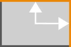 Graues Rechteck mit orangefarbenem Rand und zwei weißen Pfeilen, von denen einer nach oben und der andere nach rechts zeigt. Der rechte und obere Rand sind orangefarben.