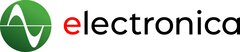 Logo ‘electronica’ in black and red, to the left a green circle with a white sine curve.