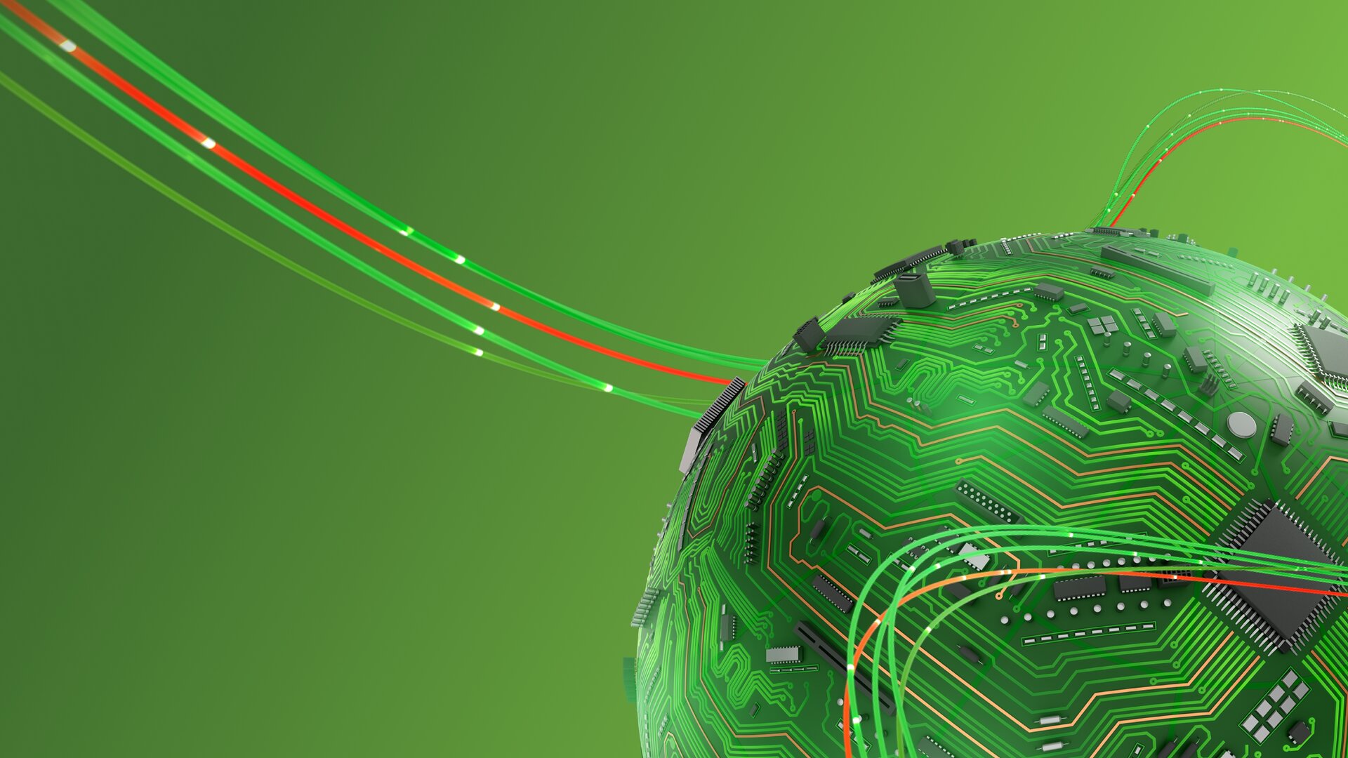 electronica 2026 key visual - globe with electronics on green background