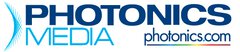 Photonics Media logo with the text photonics.com underneath. Next to the lettering is a curved grid of light blue lines.