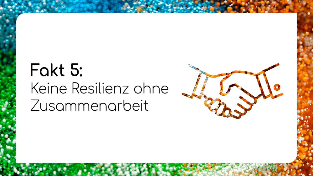Fakt 5: „No resilience without collaboration“ mit Handschlag-Symbol. 