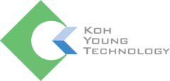 Das Logo von „KOH YOUNG TECHNOLOGY“ in grauer Schrift, links davon ein stilisiertes grünes gekipptes Viereck mit weißem Kreis und blauen angedeuteten „k“-Strichen.