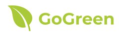Logo of GoGreen. Green lettering next to a green, stylized leaf.