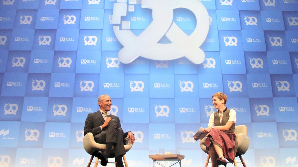 Nobel Peace Prize laureate and former US President Barack Obama in conversation with Britta Weddeling, Editor in Chief Bits & Pretzels