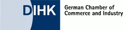 Logo of the DIHK, Association of German Chambers of Industry and Commerce, with blue and gray background.