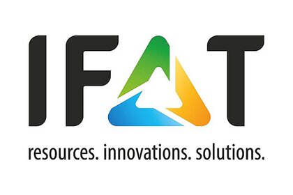 IFAT-Logo mit farbigem Recycling-Dreieck und dem Slogan „resources. innovations. solutions.“