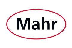 Black text ‘Mahr’ in a red oval on a white background.