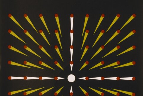 LASER 73 logo on a black background. Below the lettering is a yellow grid of dots from which lines point to a central white dot.