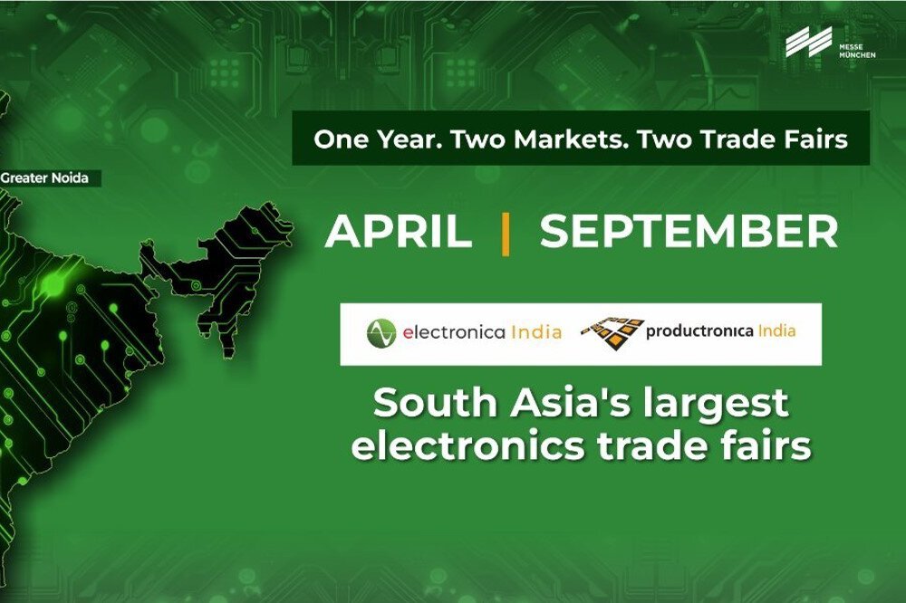 Map of India highlighting Greater Noida and Bengaluru, where South Asia's largest electronics trade shows take place.