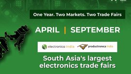 Map of India highlighting Greater Noida and Bengaluru, where South Asia's largest electronics trade shows take place.