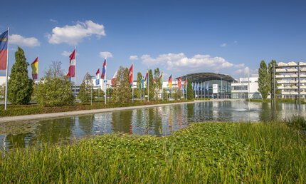 Messe München exterior view of Messehaus and Entrance West 