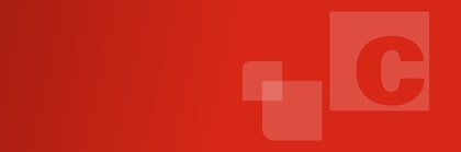 Roter Hintergrundverlauf mit drei halbtransparenten Flächen auf der rechten Seite. In einer ist ein 