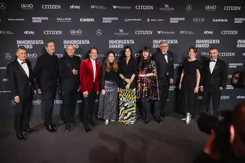 The jury members pose on the red carpet at the INHOGENTA AWARD Gala, with a brand backdrop behind them.