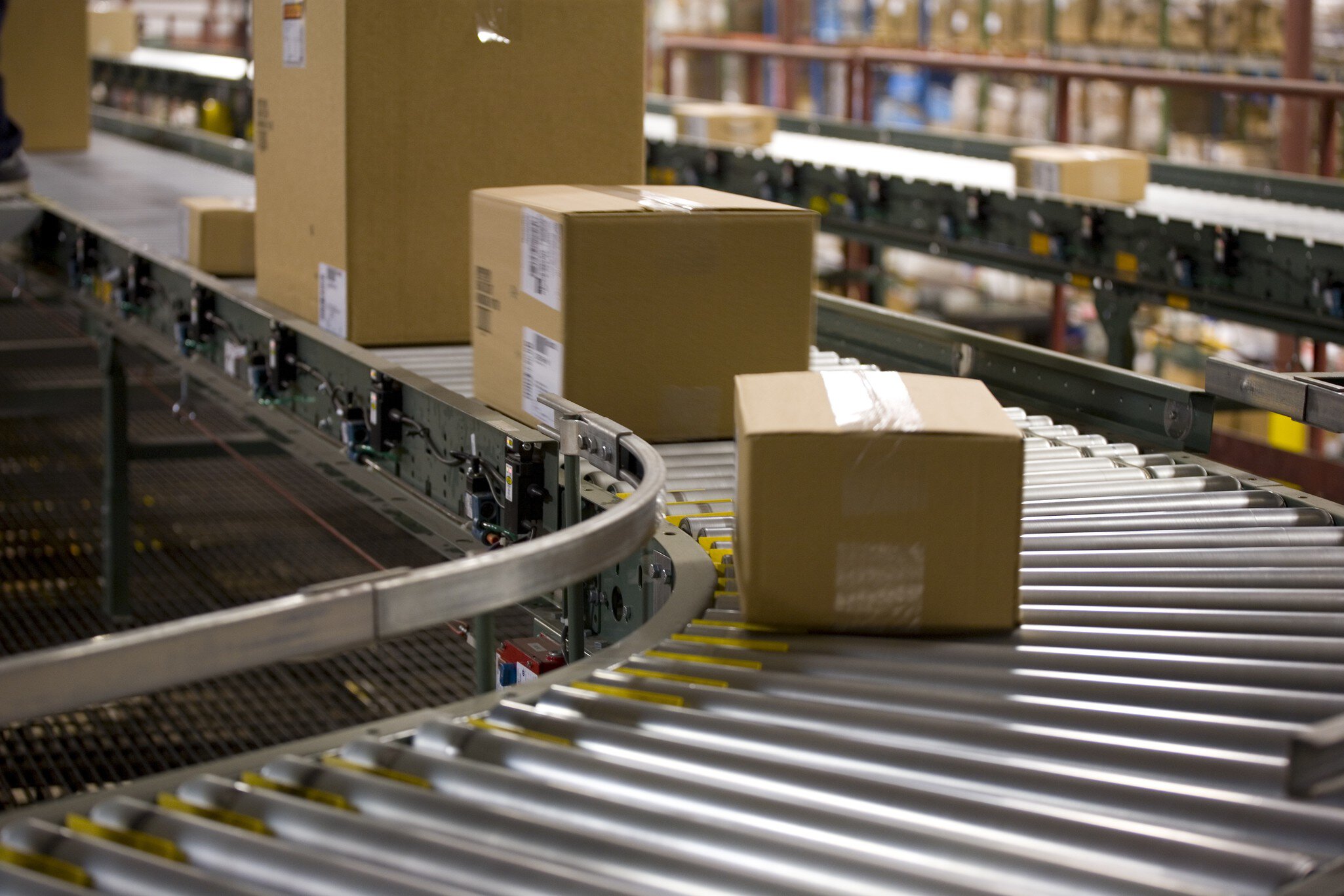 Packages on assembly line