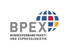 Logo mit „BPEX“-Schriftzug und Globus mit blauen, roten und gelben Segmenten, darunter „BUNDESVERBAND PAKET- UND EXPRESSLOGISTIK“.