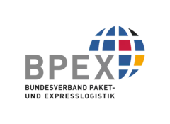 Logo with ‘BPEX’ lettering and globe with blue, red and yellow segments, including ‘BUNDESVERBAND PAKET- UND EXPRESSLOGISTIK’.